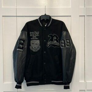 New Unisex H&M Black High School Varsity Bomber Jacket Size Medium